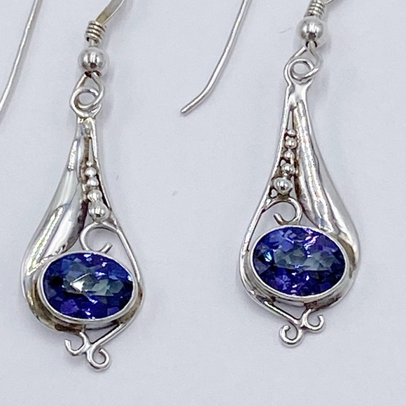 Sterling Silver Blue Stone Teardrop Dangle Earrings - Picture 3 of 8